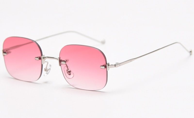 silver with pinkPeekaboo square frame sunglasses rimless light color trend male sun glasses for women tintedmetal uv400