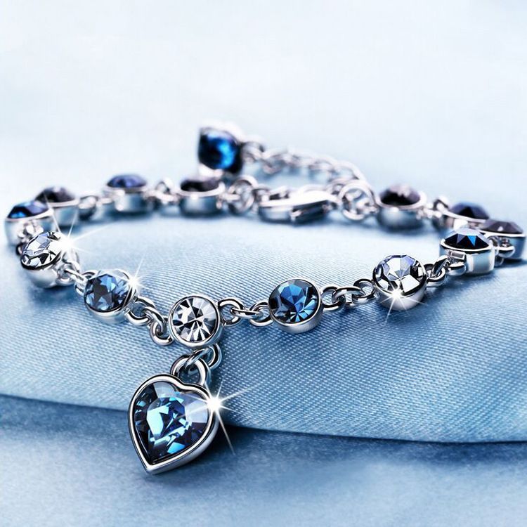 Trendy New Chain Bracelets for Women Silver Heart Shape Blue, Pink, Light Blue Stone Bracelets for Girls Simple Stylish New Collection - Wedding Gift Fine Jewelry for Girls Stylish Simple Fashion.