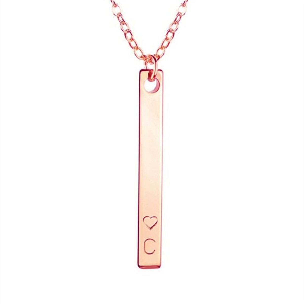 Long Square Pendant Necklace Love Name Initial Abbreviation Rose Gold Color Jewelry Birthday Gifts Women Men Necklaces