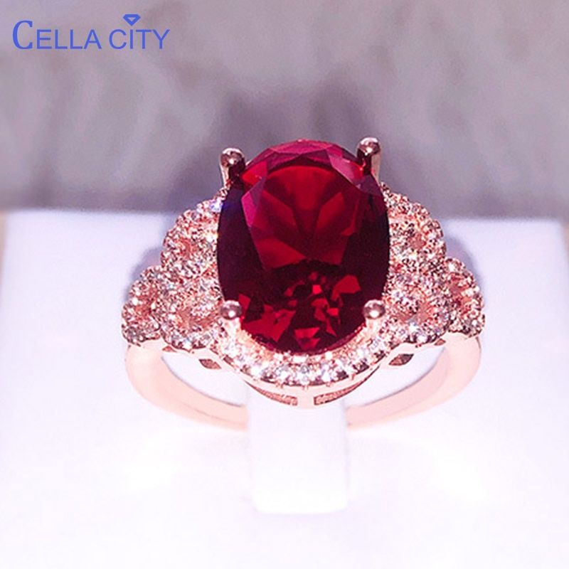 Cellacity silver 925 Ring With Big Oval Ruby Gemstone silver Jewelry  women Engagement Wholesale girl size  6-10