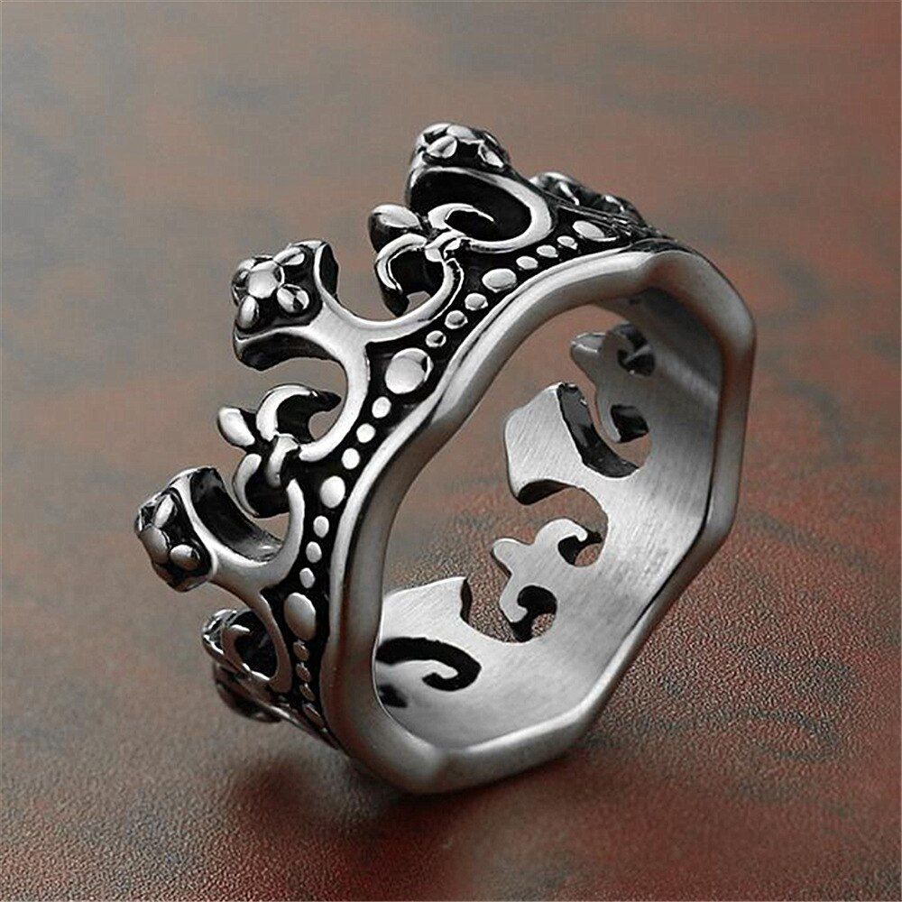männer Ringe Schwarz Königlichen König Crown Ritter Fleur De Lis Kreuz Vintage Ringe für Männer Schmuck