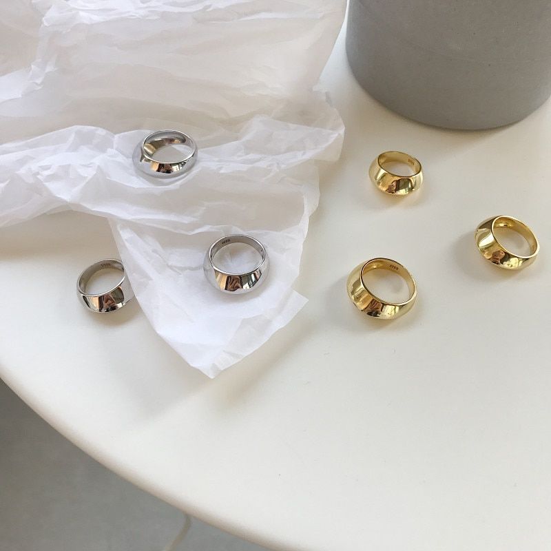 Silvology Concave Convex Curved Surface Rings 925 Sterling Silver Morocco Style Glossy Rings For Women 2019 Fashionable Jewelry