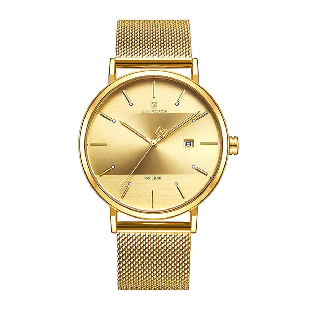 NAVIFORCE NF3008G Golden Mesh Stainless Steel Analog Watch For Men - Golden