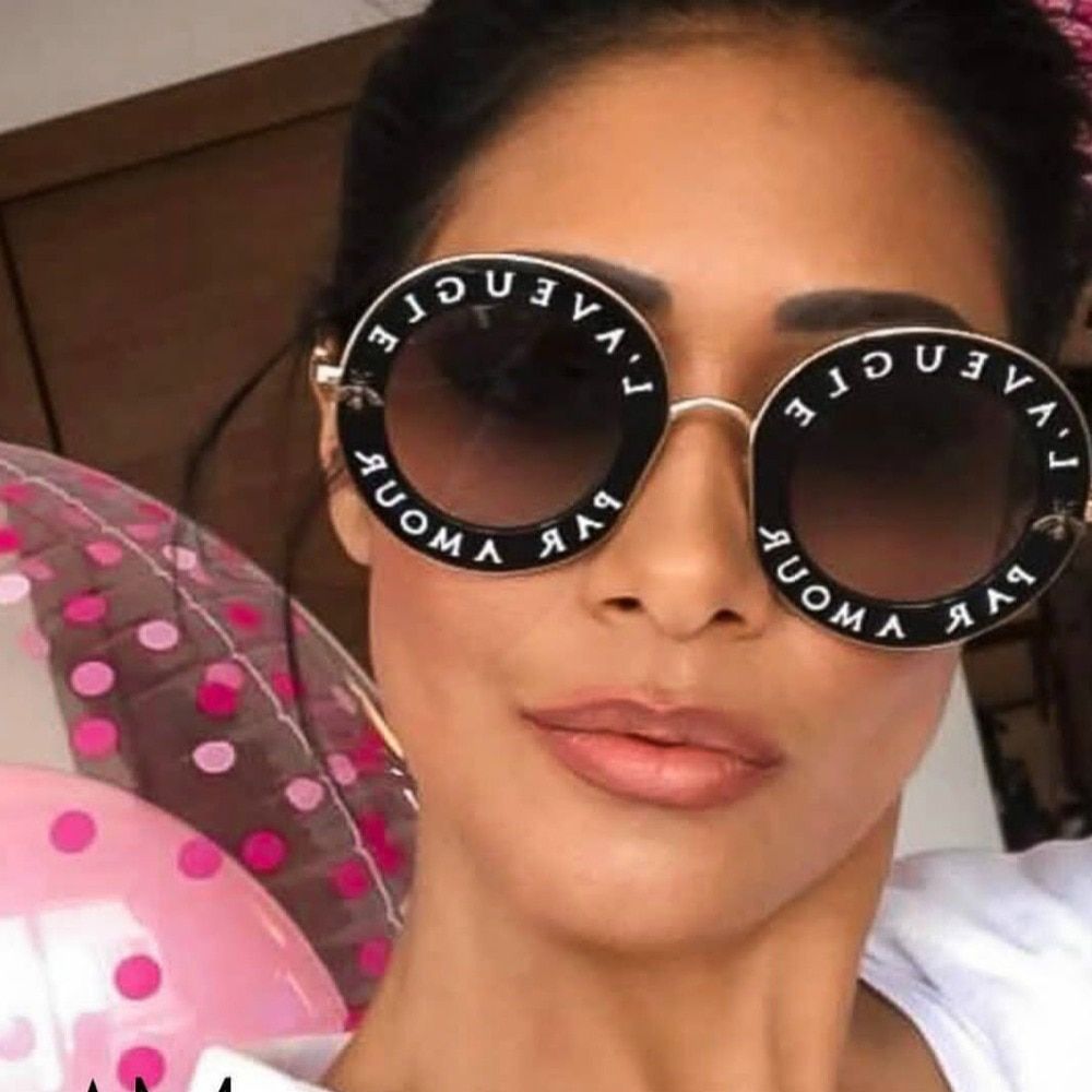 blackRetro Round Sunglasses Women Brand Designer English Letters Bee Metal Frame round sun glasses for women UV400