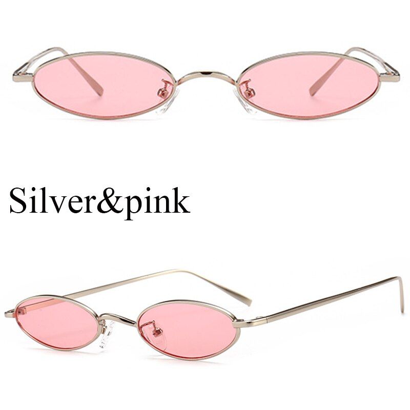 10Women Retro Small Oval Fashion Sunglasses Vintage Brand Shades Black Red Metal Color Sun Glasses For Female Designer Lunette