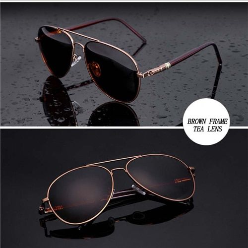 Brown Frame Tea2021 Aviation Spring Leg Alloy Metal Frame Polarized Sunglasses Men Luxury Brand Design Pilot Men Sun Glasses Driving Quality