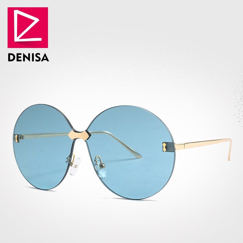 Blue SunglassesDENISA Vintage Rimless Big Round Sunglasses Women 2019 One Piece Oversized Sun Glasses Men Pink Shades UV400 gafas de sol G22050