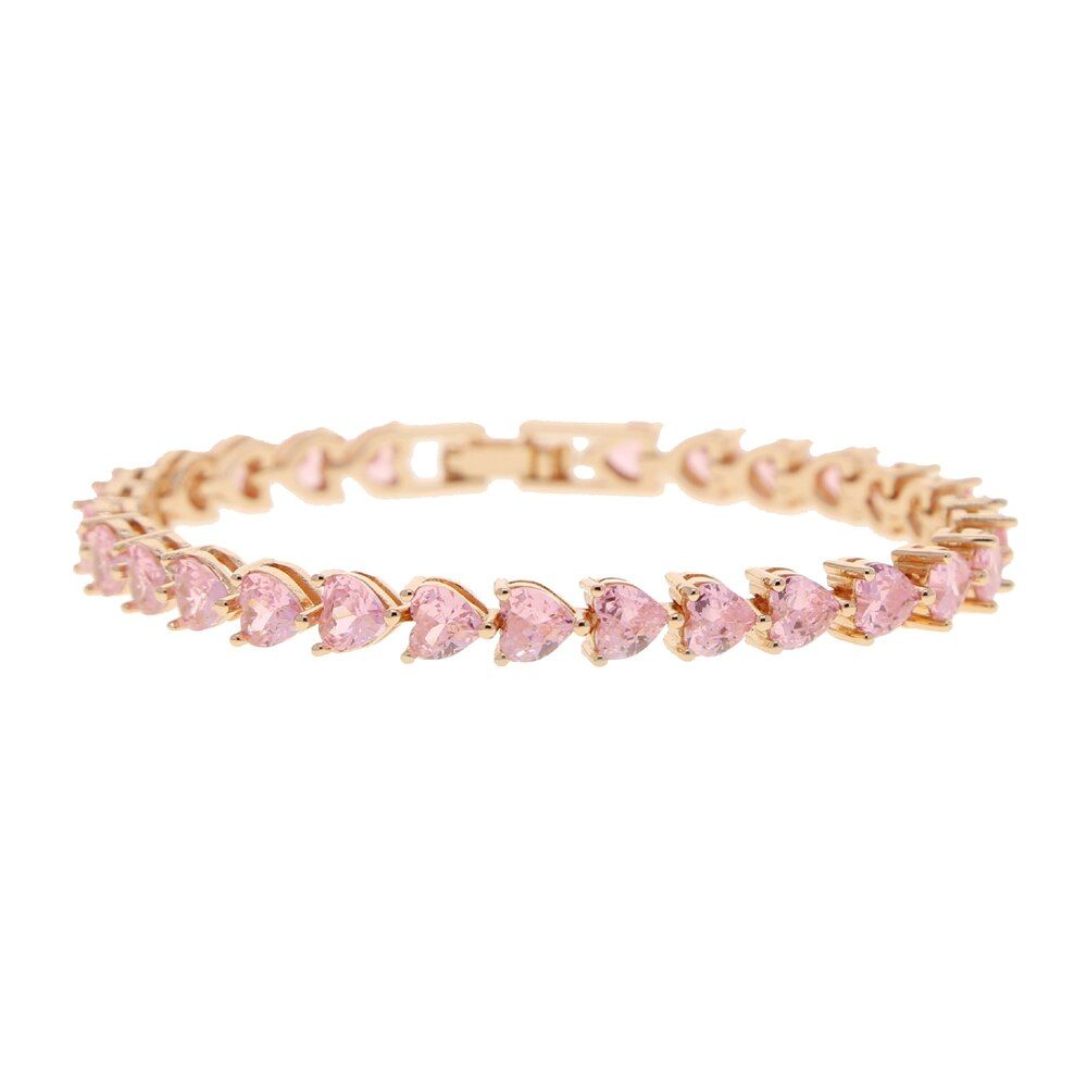 Wholesale Iced Out Bling white pink Cubic Zircon Heart Shape Tennis Chain bracelet Bangle For Women Mens punk hip hop jewelry