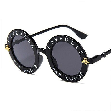 BlackMen Women round glasses UV400 Retro Round Sunglasses English Letters Little Bee Sun Glasses