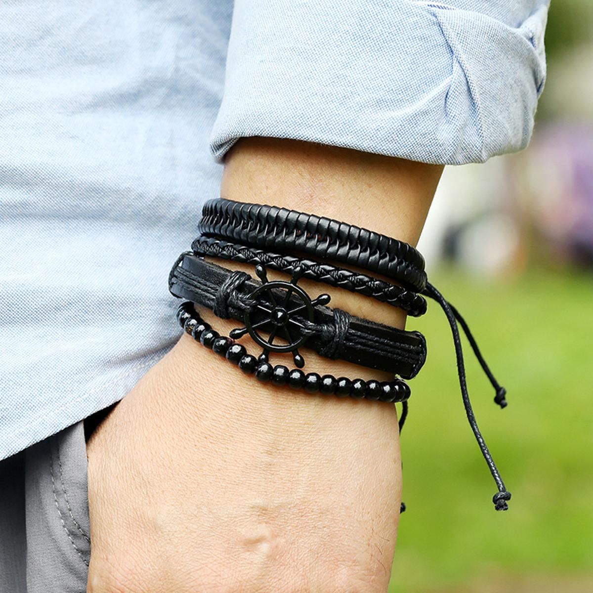 2021 mens bracelet 4 pieces SET rudder vintage leather bracelet handmade braided bracelet