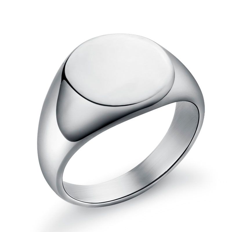 Valily Men Signet Ring 12mm Round Polished Rings Simple Stainless Steel Seal Ring for Women Wholesale Engrave Text free