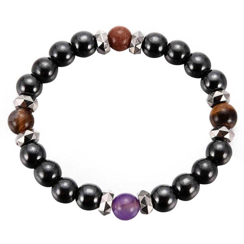 1Pc ple Weight Loss Round Bl k Stone Magnetic T rapy Br elet alth Care matite Stretch For Men Women
