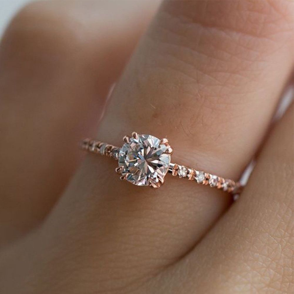 Women Round Crystal Cubic Zirconia Engagement Ring