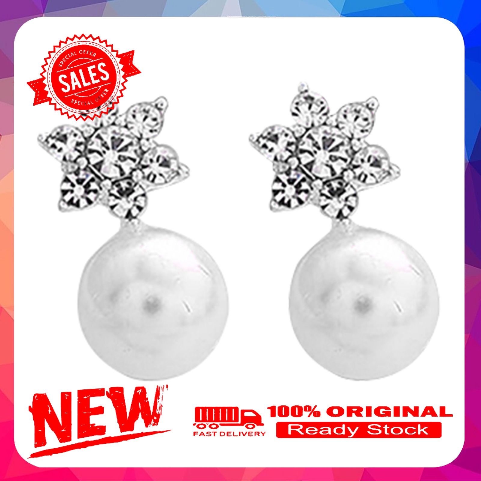 1 Pair Cute Snowflake Shape Faux Pearl Earring for Banquet