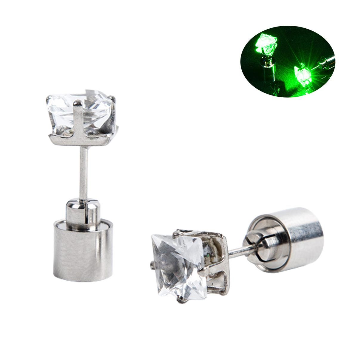 1Pc Women Stud Earrings Cubic Zirconia LED Female Square Luminous Stud Earrings for Party