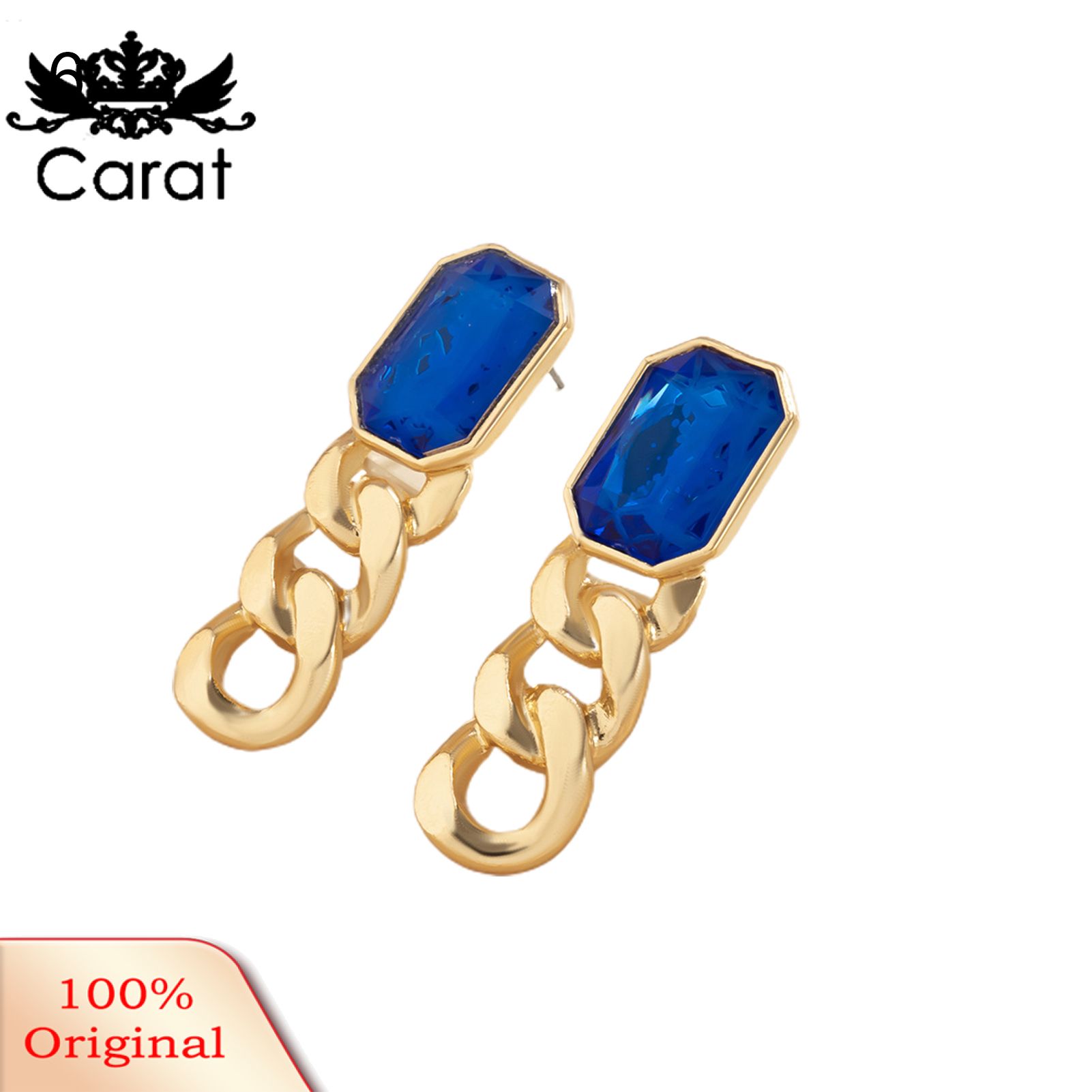 Carat 1 Pair Dangle Earrings Retro Tassel Chain Square Shape Faux Gemstone Hollow Earrings for Party