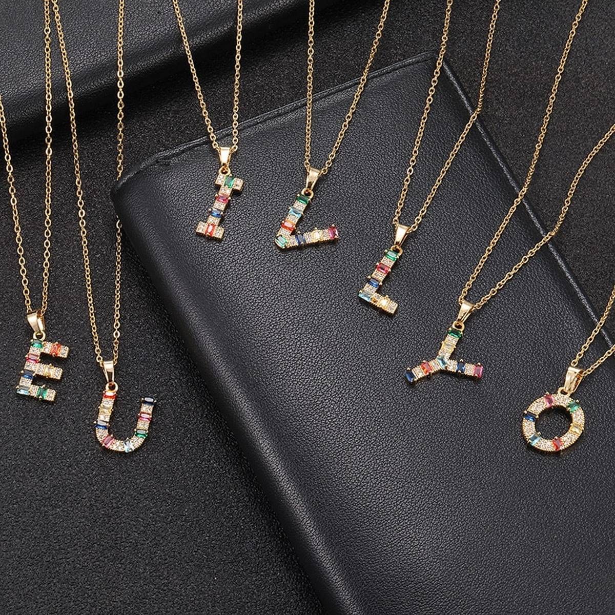 Fashion Stainless Steel Initial Color CZ Necklace 26 English Letter Necklace Women Accessories Girls Best Party Wedding Jewelry