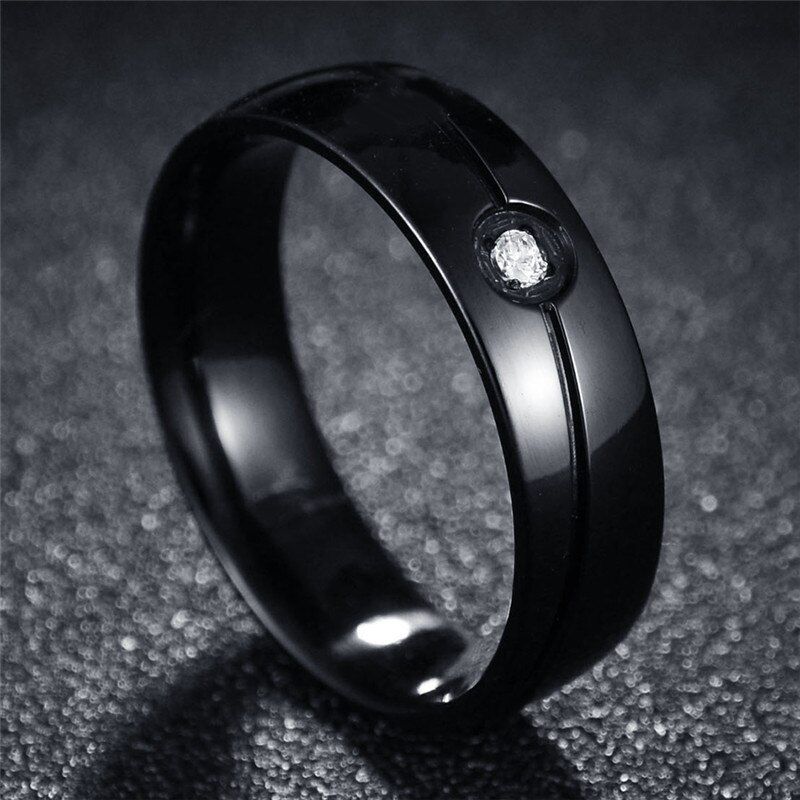 Top Quality Never Fade 316L Stainless Steel CZ Stone Inlaid Rings Personality Simple Wedding Ring For Gift