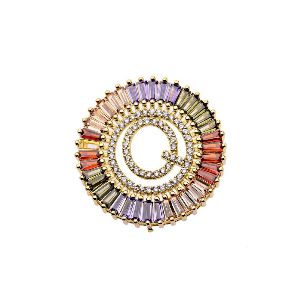 A to Z Colorful Circle Hollow Out Cubic Zirconia Letter Pendant Necklace Jewelry