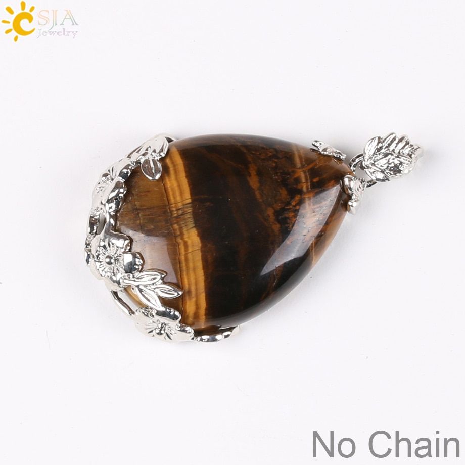 CSJA Jewelry Shopping Online Women Natural Pink Quartz Stone Necklace & Pendant Tear Water Drop Love Reiki Bead Ketting E082