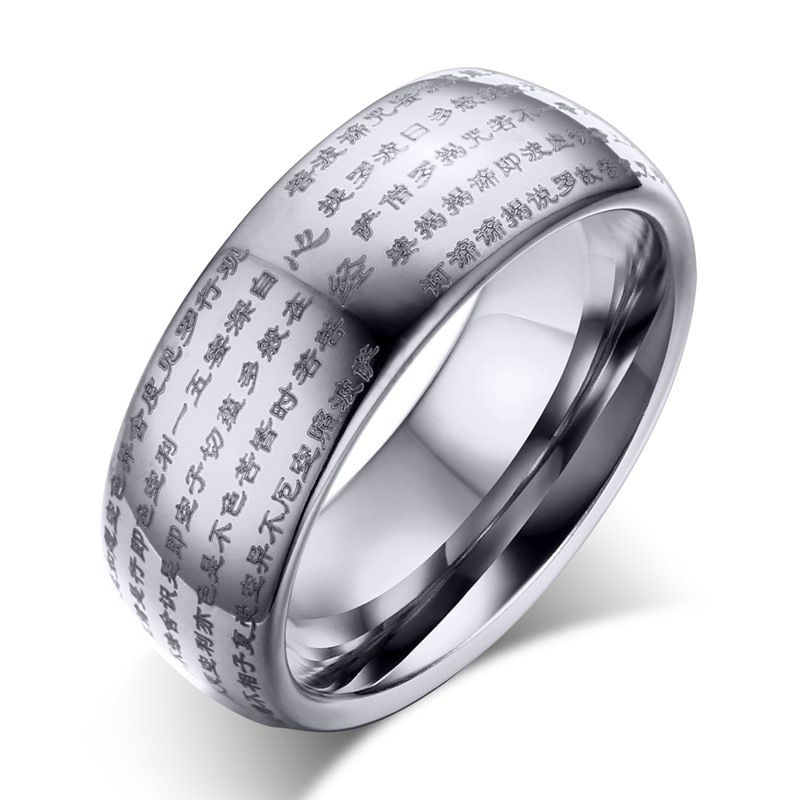 Vnox Engraved Chinese Buddhist Texts Tungsten Ring for Men Religions Lucky Jewelry Dropshipping