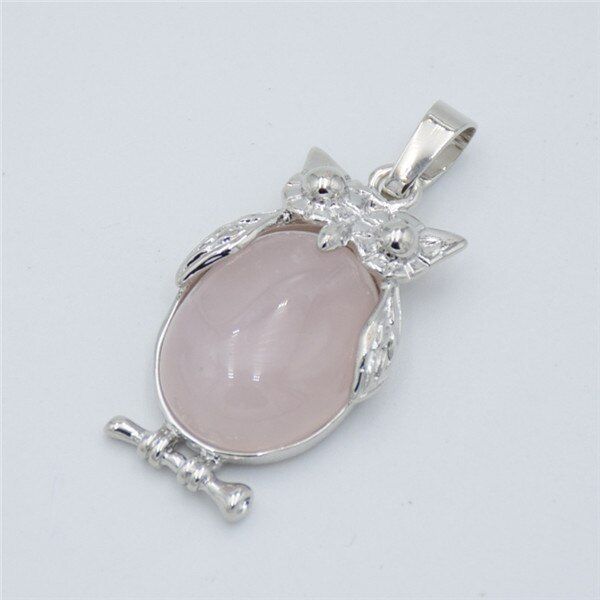 Lovely Owl Animal Necklace Pendants Natural Stone Bead Purple Pink Crystal Black Onyx Charms Women Men Jewelry Findings