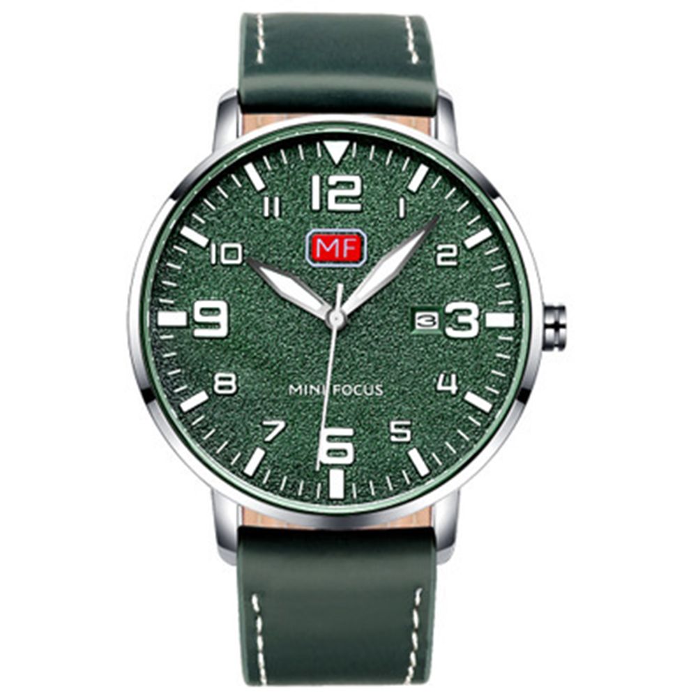 Men Quartz Watch Date Display Matte Dial nous Waterproof enuine Leather Strap Wristwatch