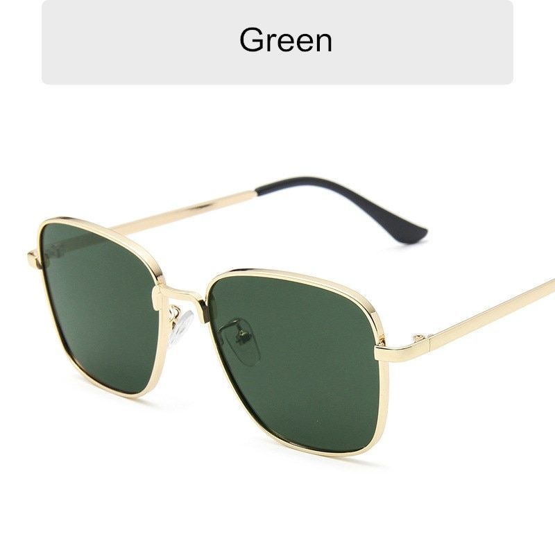 Classic Fashion Women Oversized Sunglasses Anti-Reflective Mirror Vintage Square Metal Glasses Men Driving Sun Glasses Uv400-Black Green
