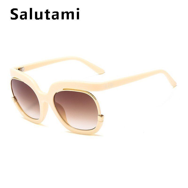 beige teaHalf Frame Round Sunglasses For Women Luxury Brand Black Pink Cat Eye Sun Glasses Female Vintage Retro Chic Shades Oculos