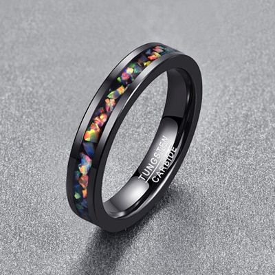 Nuncad 2018  4MM wide inlaid opal black wedding rings tungsten carbide ring men T091R