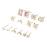 7 Pairs Sun Star Moon V-shaped Square Rhinestone Stud Earrings Set Lady Jewelry