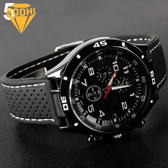 BODHI Men Fashion Silicone Band Round Dial Analog Quartz Wristwatch Sports Wrist Watch