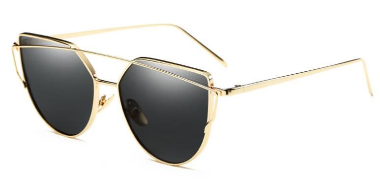 black goldVintage Cat Eye Metal Frame Women Sunglasses Fashion Mirror Lens Anti-reflected Light Red Pink Black Silver Blue Sun Glasses