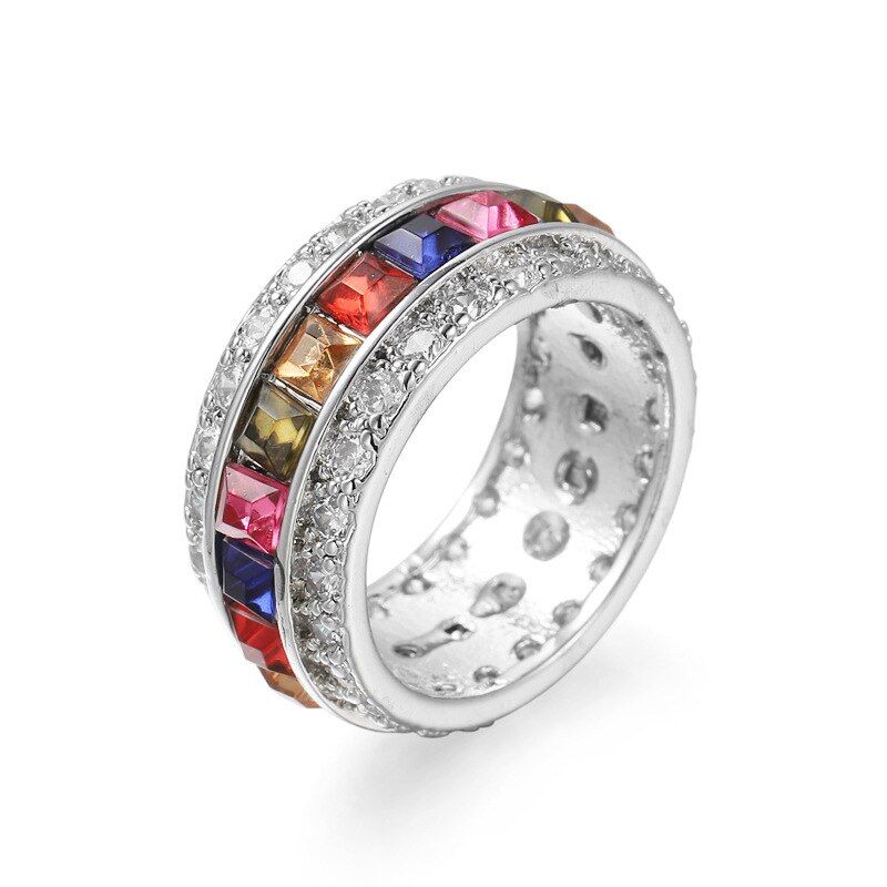 New Luxury AAA Cubic Zircon Baguette Ring Multi Colors Full Rainbow Pave CZ Stone Ring Wedding Ring Statement Jewelry Z4K627
