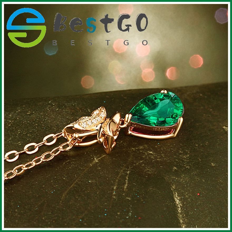 Korean K Gold-Plated Drop-Shaped Emerald Diamond Pendant Elegant Three-Dimensional Butterfly Dance Colorful Gemstone Pendant