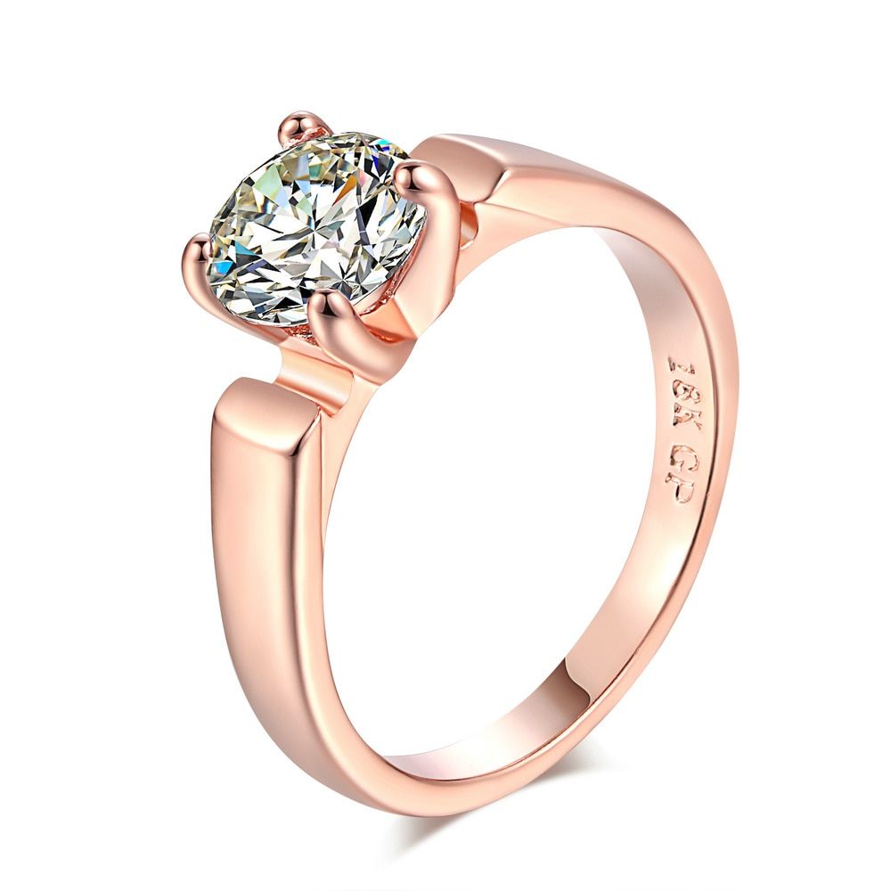 Round Cut Cubic Zirconia Engagement Rings 4 Prongs Rose Gold Color Crystal Fashion Wedding Jewelry For Man and Women Anel R054