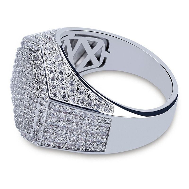 Hip Hop Fashion Men Ring Copper Gold Silver Color Iced Out Bling Pave Cubic Zirconia Geometry Rings Men Anniversary Charms Gift
