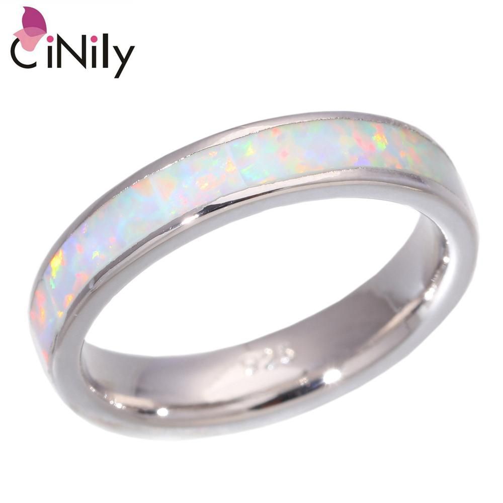 CiNily White Fire Opal Stone Smooth Finger Ring Plated Couples Lovers Rings Minimalist Jewelry Wedding Men Women