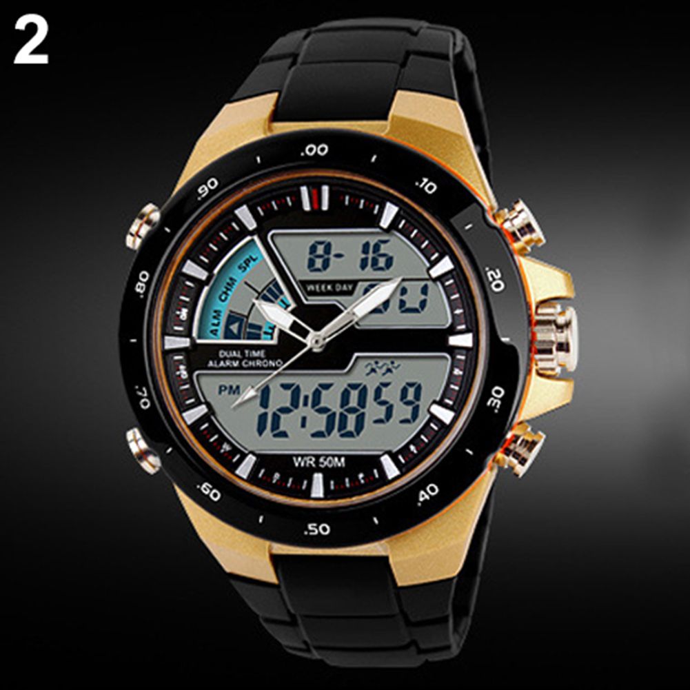 Men Waterproof Sport Digital Analog Dual Time Alarm Date Chronograph Wrist Watch