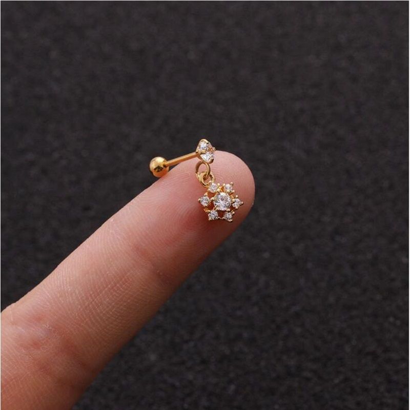 1 Piece Stainless Steel Barbell With Cz Crown Flower Star Cross Pendant Ear Cartilage Helix Piercing Earring