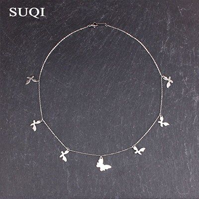 SUQI New Non-fading stainless steel anchor butterfly star note Necklace Women Choker Necklaces suspension Pendants Femme Chain