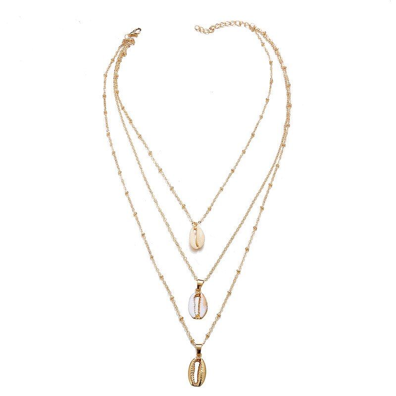 Modyle Three Layers of Shell Pendant Necklace Natural Shell Gold Cowrie Women Best Friend Seashell Necklace Bohemian Jewelry