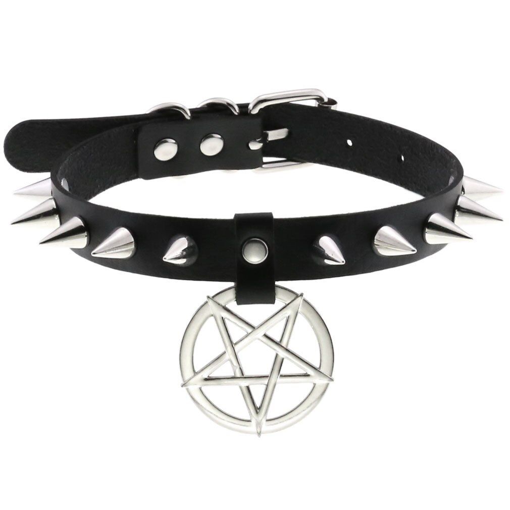 Women Punk Gothic Black Pu Leather Choker Necklaces 2021 Hollow Heart Spike Rivet Neck Jewelry Collar Necklace Cosplay Harajuku