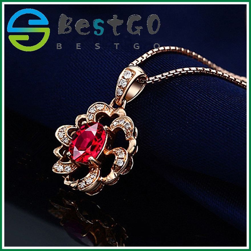 European And American Ruby ​​Red Diamond Flower-Shaped Pendant Hollow Heart-Shaped Diamond Heart-Shaped Red Crystal K Gold-Plated Pendant