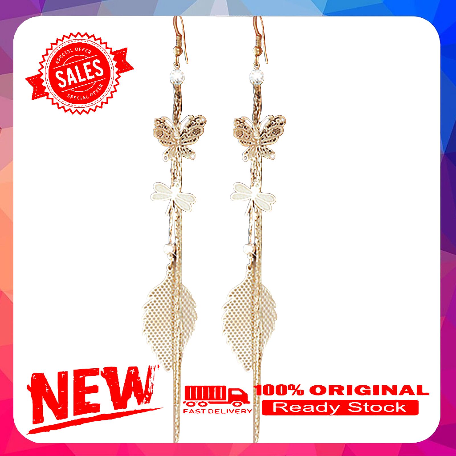 1 Pair Women Earrings Chain Tassels Decoration Hook Style Rhinestone Butterfly Dragonfly Leaf Linear Earrings for Meeting