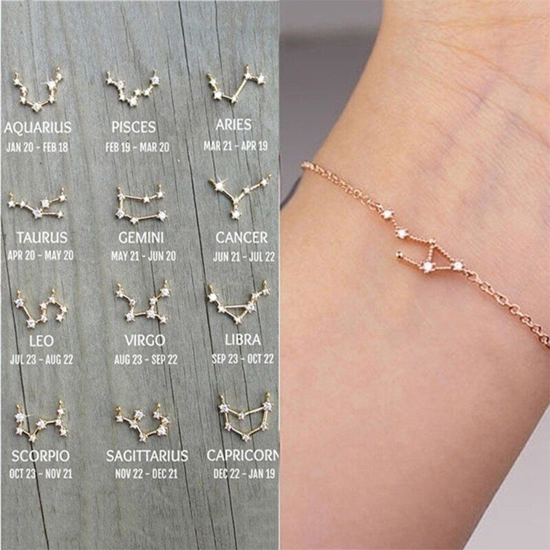ZN Trendy Simple Constellation Bracelets for Womens Charm Zodiac Pattern Chain Bangles Baby Birthday Fashion Jewelry Gifts