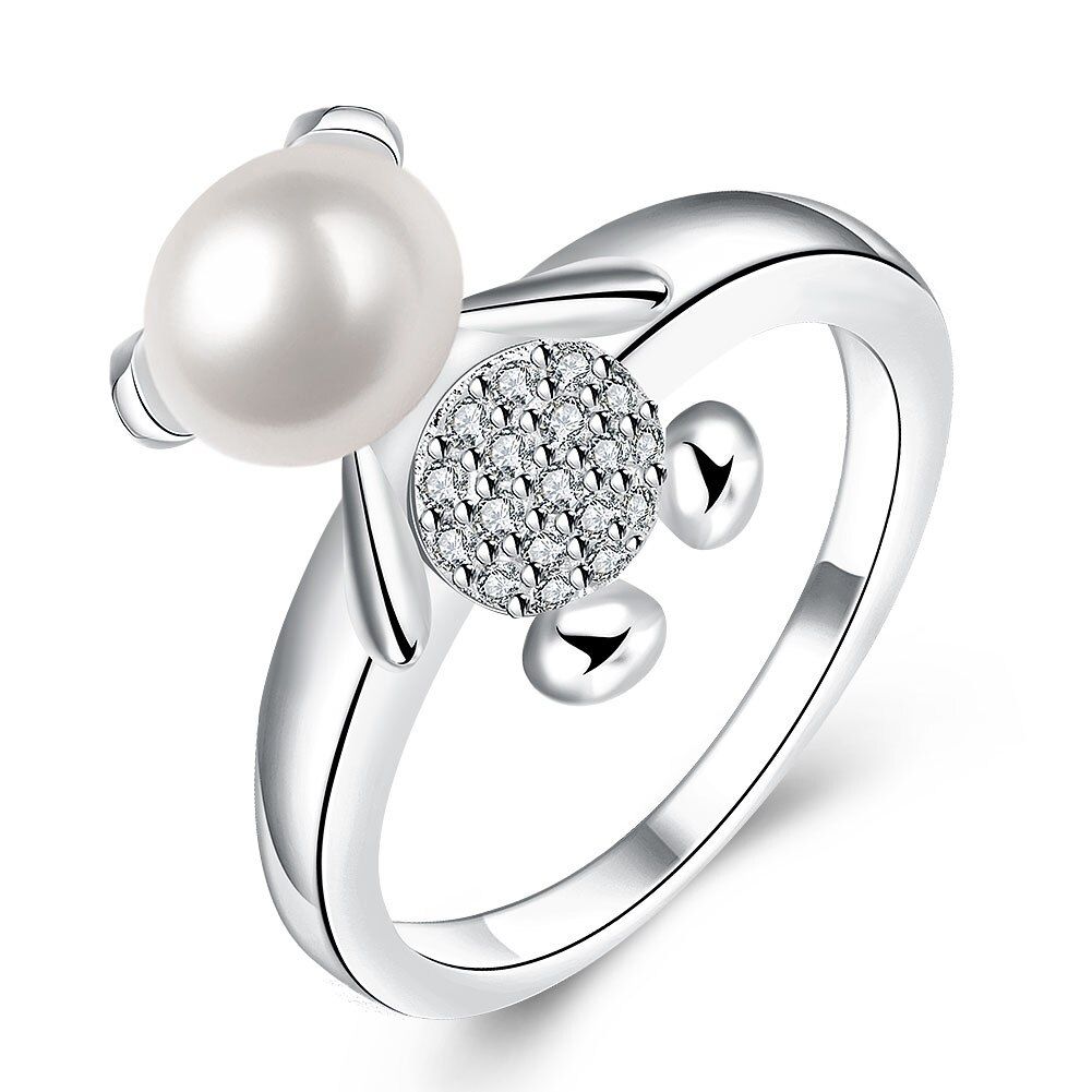 2020 Fashion Bear Pearl Ring Natural Freshwater Pearl Retro Zircon Round Rings Silver Plated Thumb Finger Rings For Women Gift