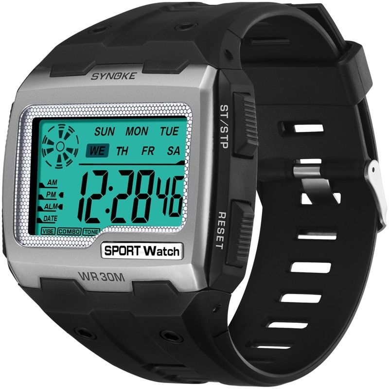 SYNOKE Mens Digital Watches Big Square Dial Alarm Week Shock Resistant Repeater Chronograph Multifunction Digital Sport Watch