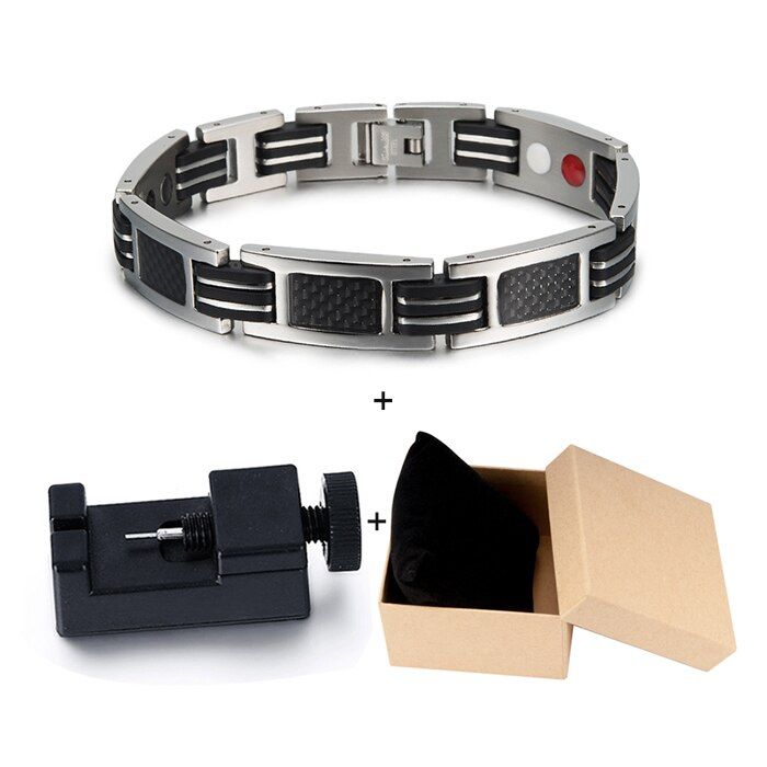 Vinterly Magnetic Men Bracelet Blue Silicone Health Energy Bracelet Male Chain Black Stainless Steel Magnetic Bracelet for Men