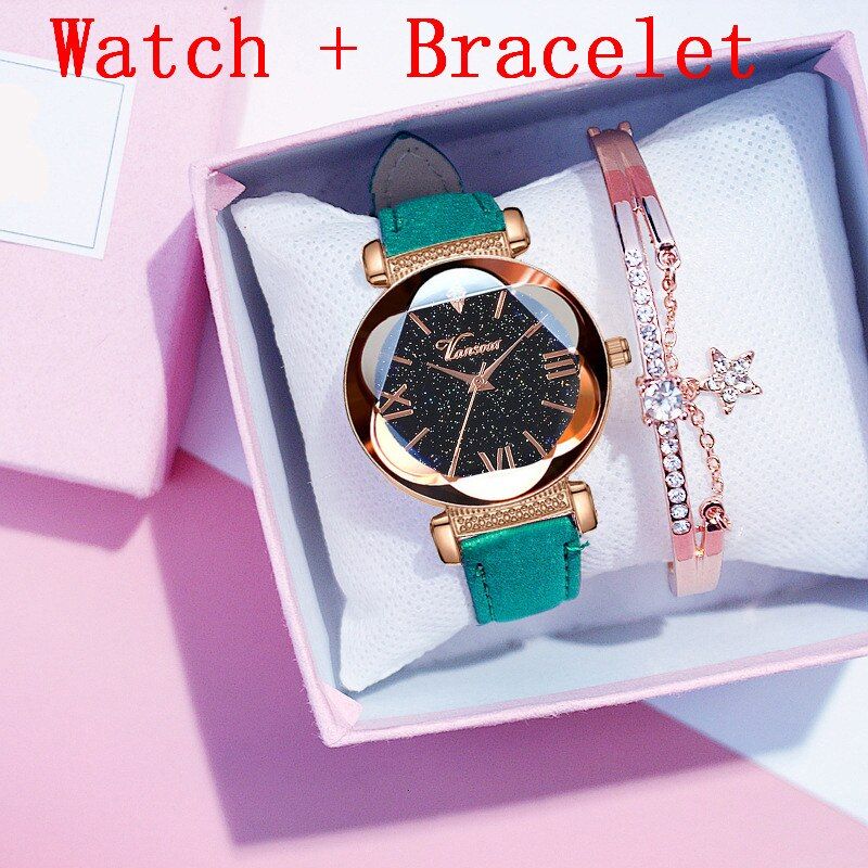 Vansvar Brand Women Starry Sky Roma Watch Luxury Leather Flower Sur Quartz Clock Wristwatches For Dropshipping